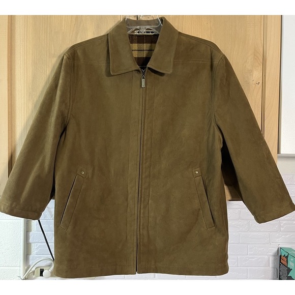 Jackets & Blazers - K.A.S. Suede Flannel Lined Full Zip‎ Jacket Lg Brown